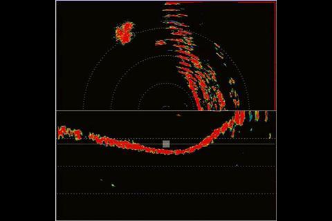 Scan forward and across the bottom. In Split Screen the top part is forward scan and the lower part profile, each with separate adjustments